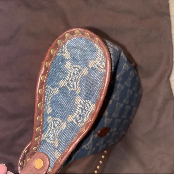 Celine Denim and Brown leather Studded Shoulder Bag - Picture 10 of 16